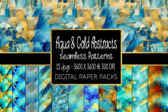 Aqua and Gold Abstract Seamless Patterns: A Versatile Design Resource