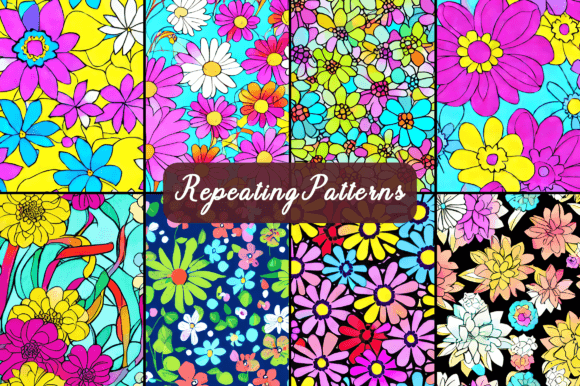 Bright Colors Flowers Repeating Patterns