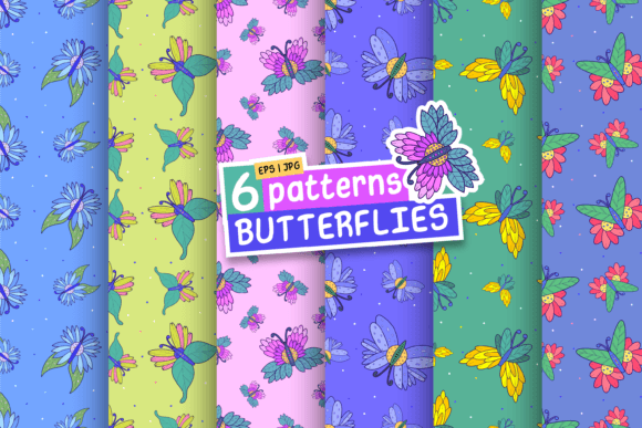 Butterflies Seamless Patterns EPS JPG
