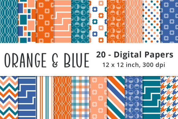 Orange and Blue Digital Paper Patterns