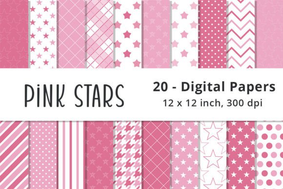 Pink Stars Digital Paper Patterns