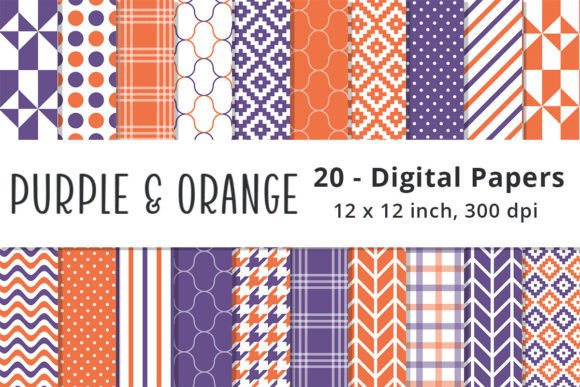 Purple and Orange Digital Paper Patterns for Creative Projects