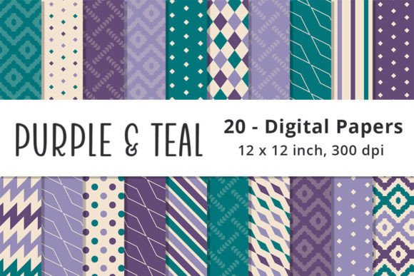 Purple and Teal Digital Paper Patterns