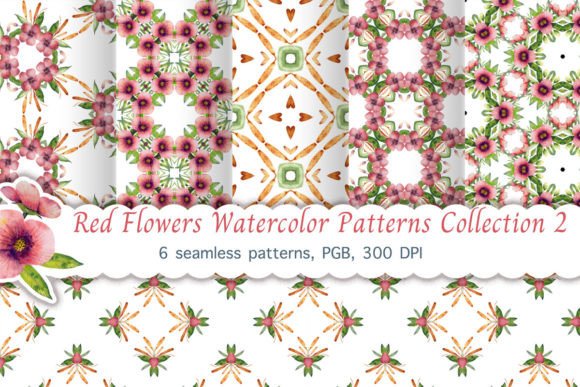 Red Flowers Watercolor Patterns 2: A Versatile Collection for Creative Projects