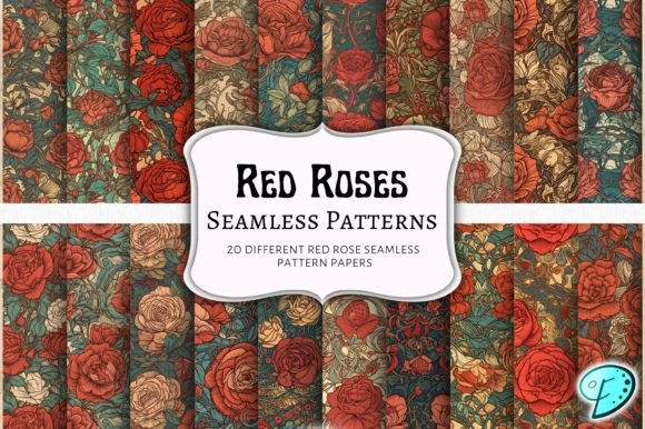 Red Roses Seamless Patterns Art Nouveau