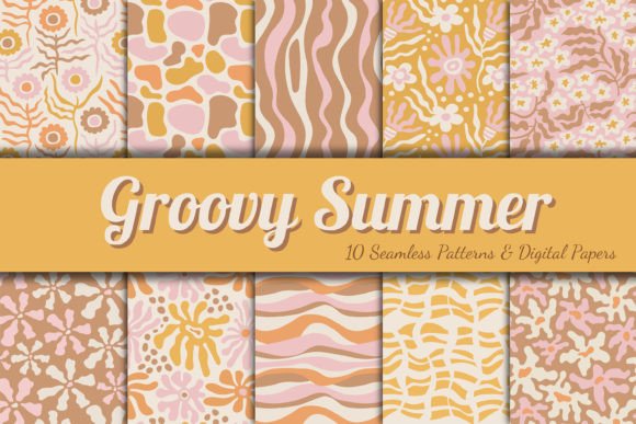 Retro Groovy Summer Seamless Patterns