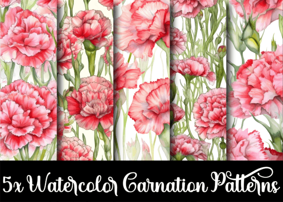 Watercolor Carnation Flower Patterns