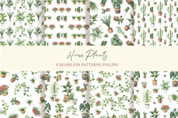 Watercolor Patterns. Home Plants